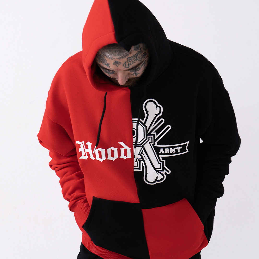 Mikina Hood Army - Red / Black