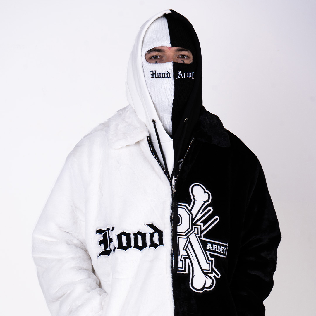 Bunda Faux Fur Hood Army - White / Black