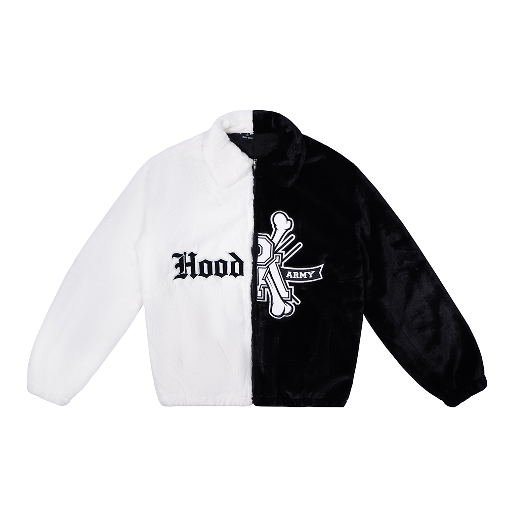 Jacket Faux Fur Hood Army - White / Black
